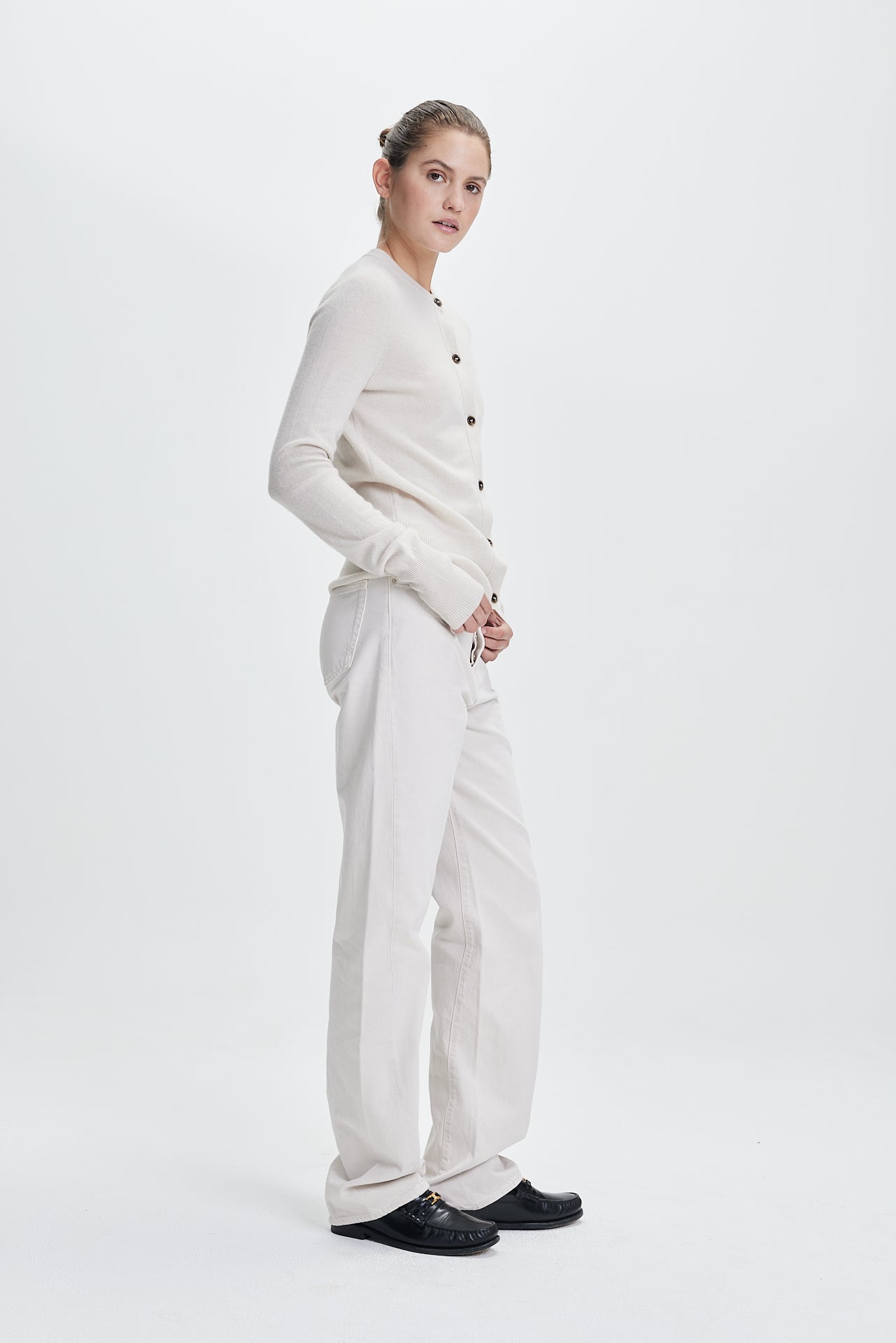 Fine Cashmere Crewneck Cardigan Vanilla