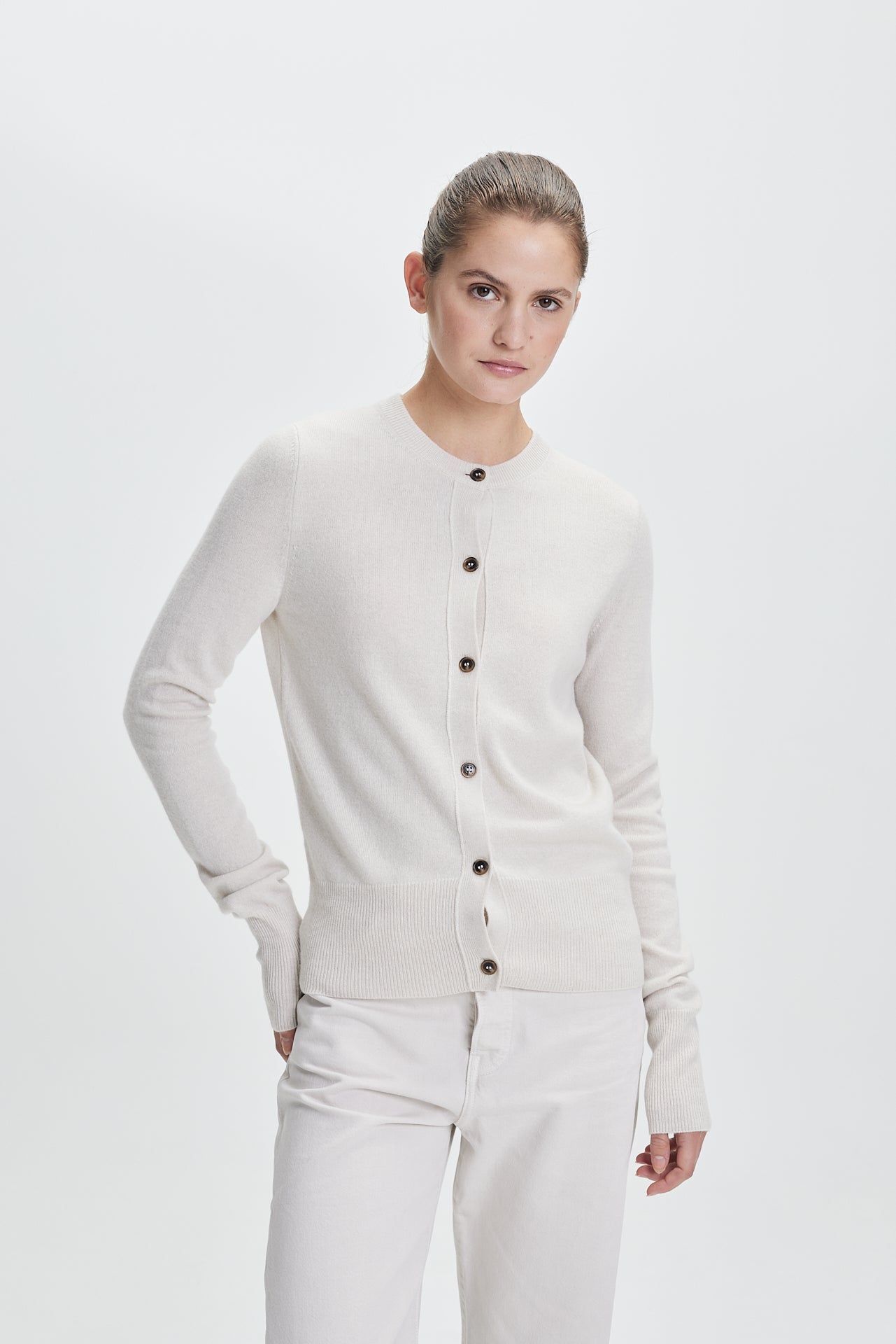 Fine Cashmere Crewneck Cardigan Vanilla