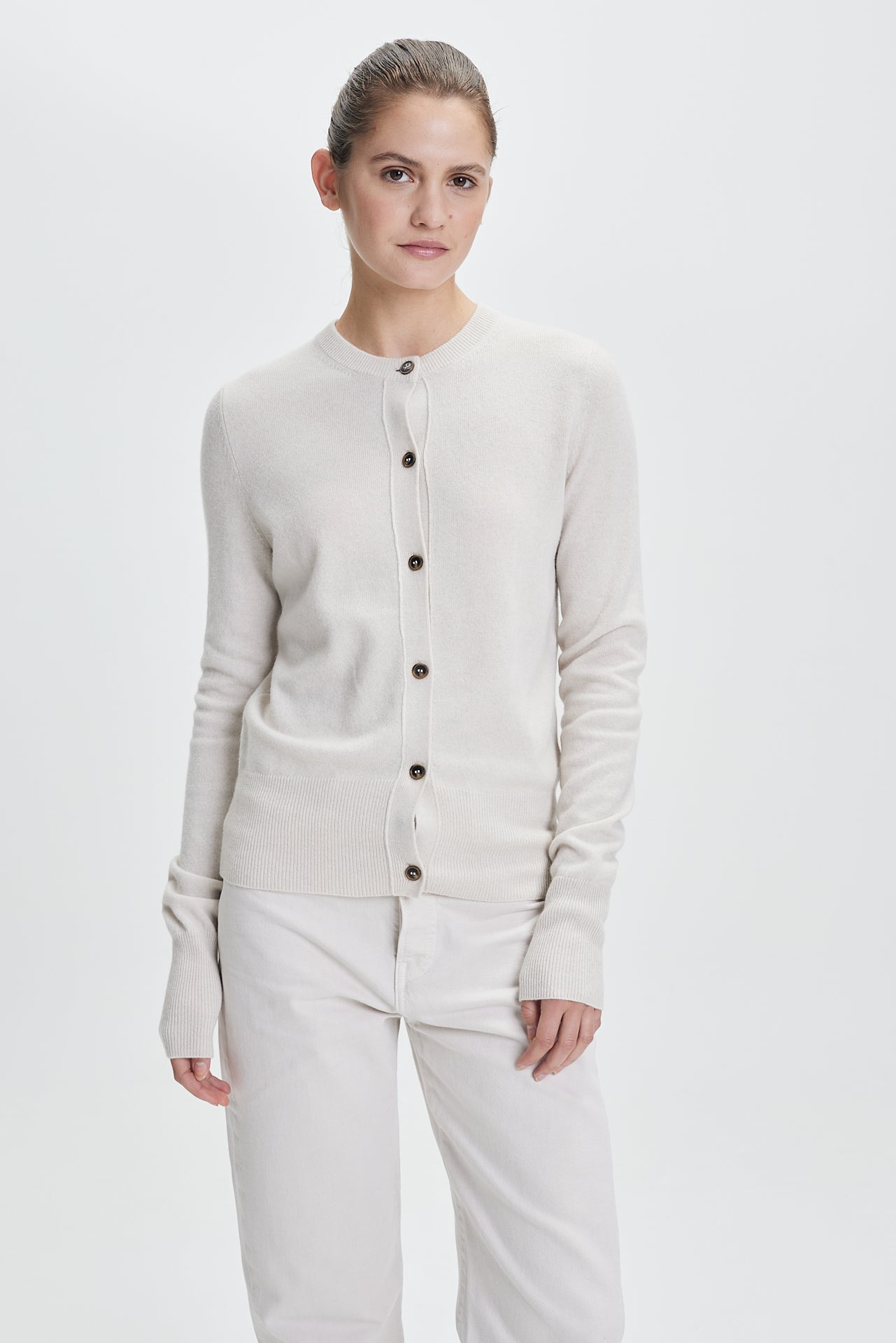 Fine Cashmere Crewneck Cardigan Vanilla