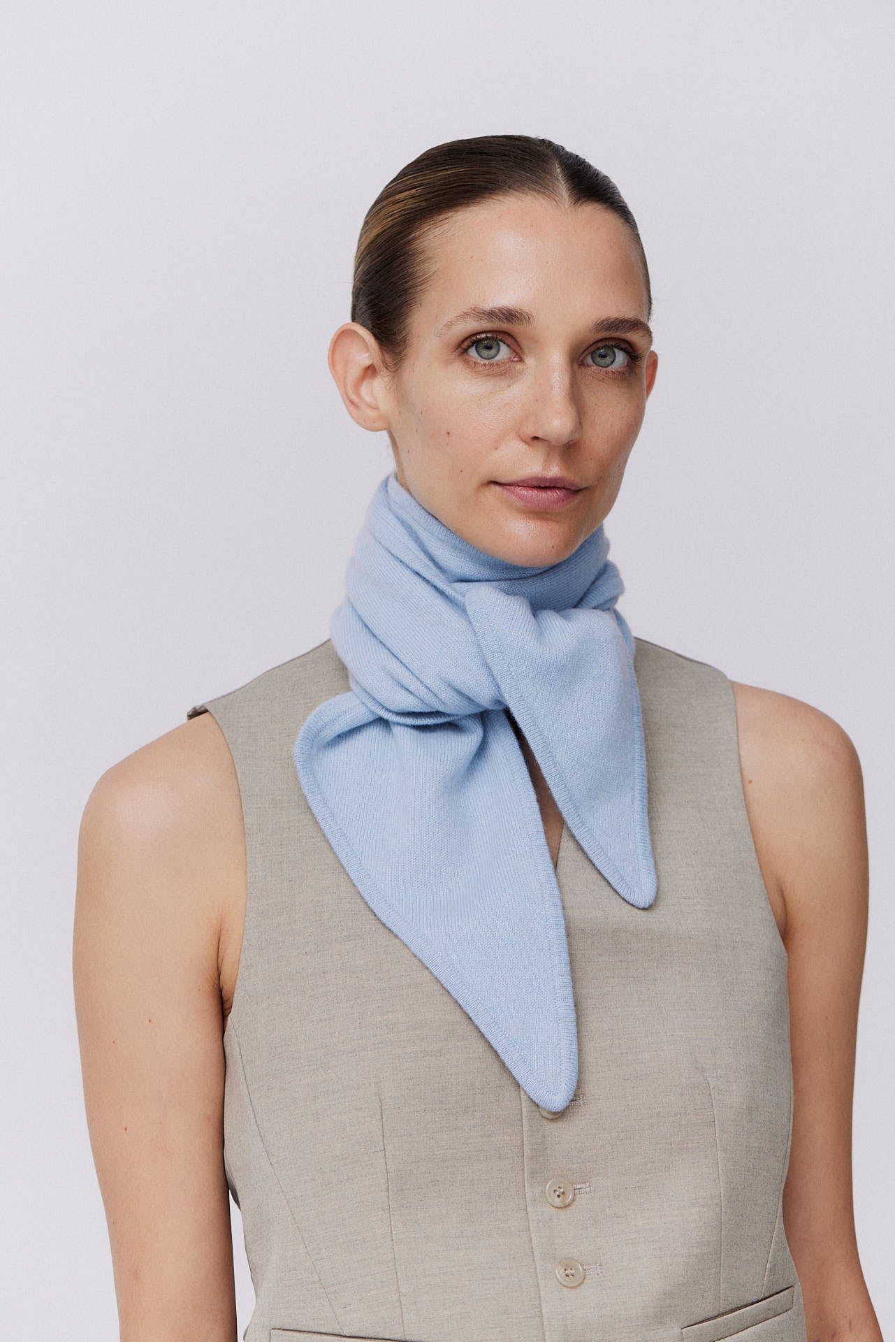 Cashmere Bandeau Fine Knit Light Blue 
