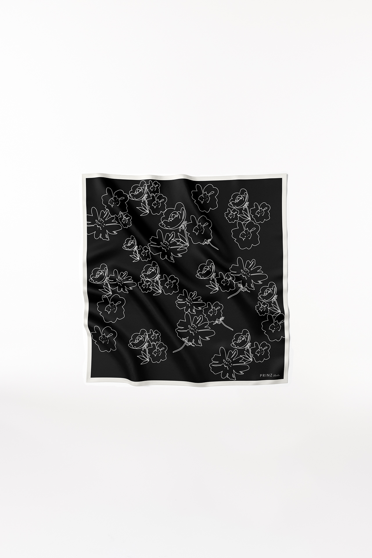 Seidentuch Flowers 70 Schwarz