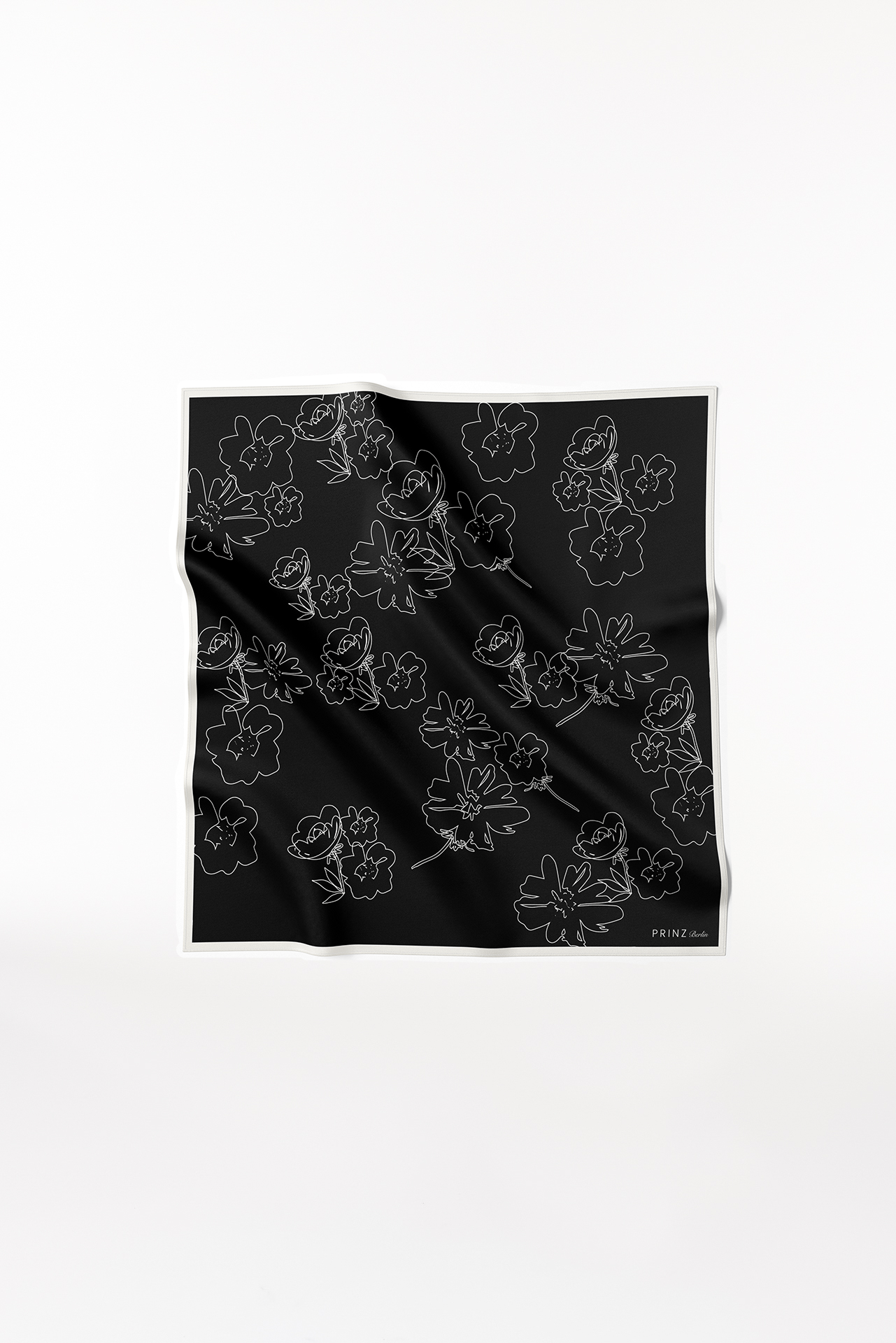 Seidentuch Flowers 90 Schwarz