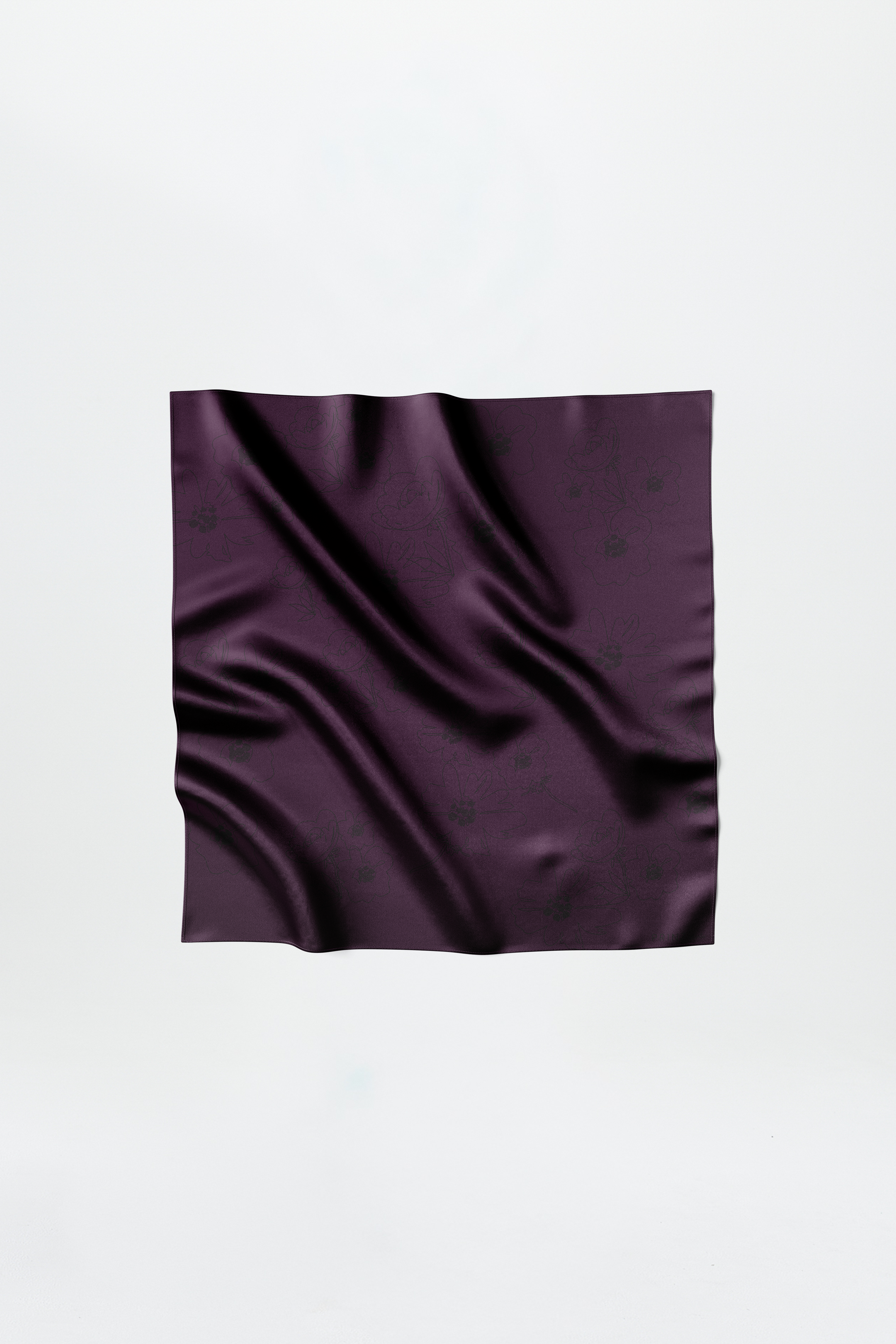 Silk Scarf Flowers 70 Aubergine